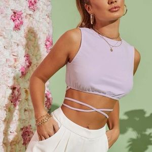 Copped purple lilac shein top with tie in the front or back